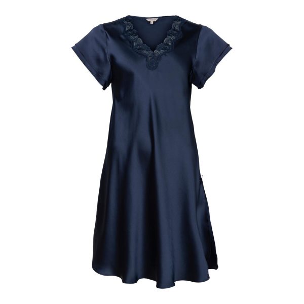 Lady Avenue Pure Silk Nightgown, Farve: Blå, Størrelse: S, Dame