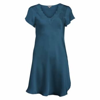 Lady Avenue Pure Silk Nightgown With Lace Petrol silke Large Dame