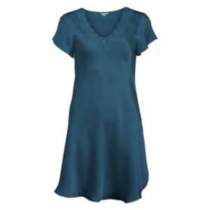 Lady Avenue Pure Silk Nightgown With Lace Petrol silke X-Large Dame