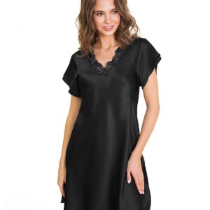 Pure Silk Nightgown w. Lace, Short Sleeve
