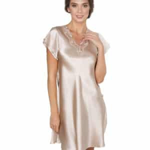 Pure Silk Nightgown w. Lace, Short Sleeve